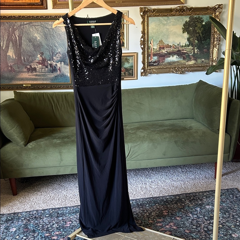 NWT Lauren Ralph Lauren Elegant Black Sequin Gown